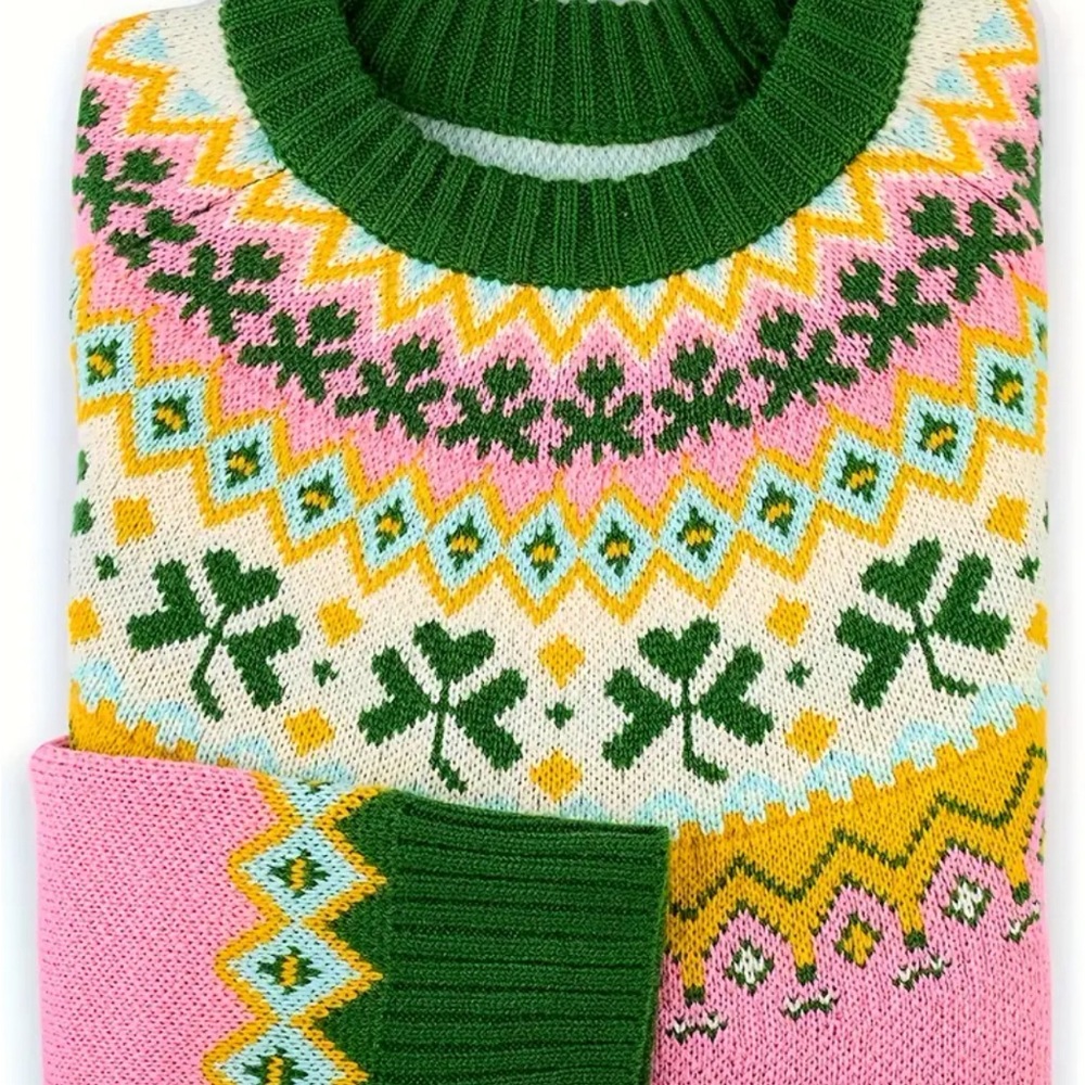 The Pink Irish Fair isle St. Patrick’s ☘️ like KJP pattern XXL 48” Acrylic NEW